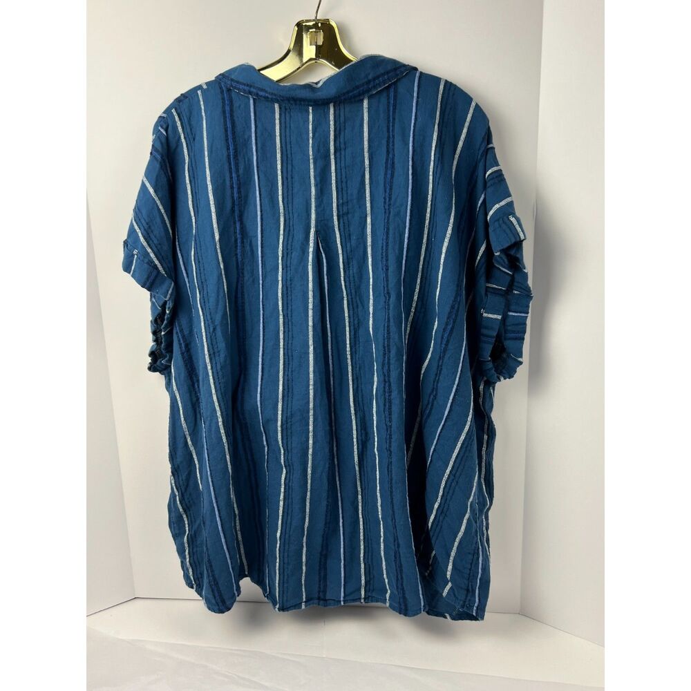 Wonderly Blue/White/Black Striped Short Sleeve Camp Shirt 3X EUC - Picture 2 of 7
